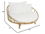 ZEW Rattan Bamboo Round Daybed Outdoor Sofa Chair with Cushion and Pillows for Backyard, Porch, Swimming Pool, Living Room Statra