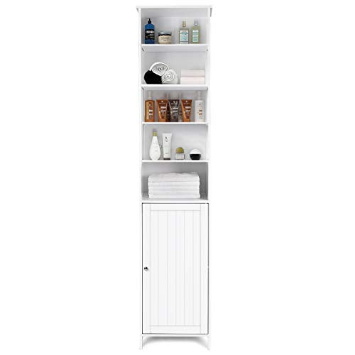 Tangkula Tall Bathroom Storage Cabinet, 72 Inch Bathroom Free Standing Tower Cabinet with Adjustable Shelves & Cupboard with Door, Space Saving Floor - WoodArtSupply