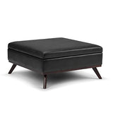 SIMPLIHOME Owen 36 Inch Wide Mid Century Modern Square Coffee Table Lift Top Storage Ottoman in Upholstered Distressed Black Faux Leather, For the Living Room SIMPLIHOME