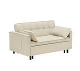 PBOGHLRD Modern Corduroy Loveseat Futon Sofa Couch with Pullout Bed, Small Lounge Sofa with Reclining Backrest, Folding Sleeper Sofa Bed for Living Room, Bedroom, Office, Apartment (Beige) PBOGHLRD