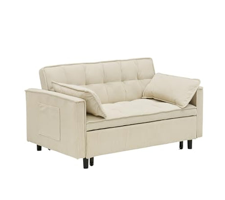 PBOGHLRD Modern Corduroy Loveseat Futon Sofa Couch with Pullout Bed, Small Lounge Sofa with Reclining Backrest, Folding Sleeper Sofa Bed for Living Room, Bedroom, Office, Apartment (Beige) PBOGHLRD