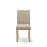 East West Furniture ABP4T04 Abbott Parson Dining Chairs - Light Tan Linen Fabric Padded Dinette Chairs, Set of 2, Oak East West Furniture