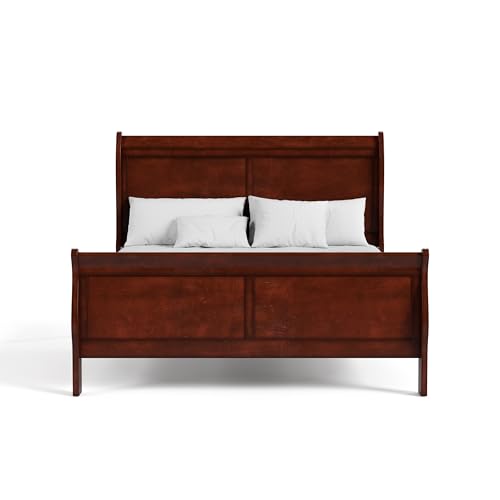 Furniture of America Arabella Cherry Wood Queen Sleigh Bed Frame with Headboard and Footboard Furniture of America