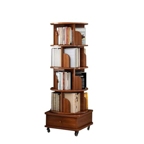 TruRim 360° Rotating Five-Tier Bookshelf for Small Spaces - Stylish Wooden Storage Tower TruRim