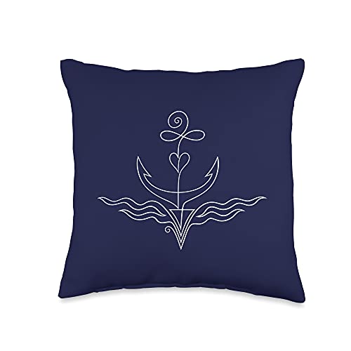 Anchor Minimalist Single Line Tattoo Gift Idea for Sailer Throw Pillow Original Art by Christine Krahl