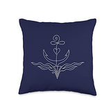 Anchor Minimalist Single Line Tattoo Gift Idea for Sailer Throw Pillow Original Art by Christine Krahl
