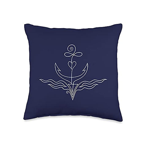 Anchor Minimalist Single Line Tattoo Gift Idea for Sailer Throw Pillow Original Art by Christine Krahl
