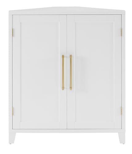 Crosley Furniture Roarke Stackable Corner Pantry Storage Cabinet with Shelves, Kitchen, Dining, Laundry, White Crosley Furniture