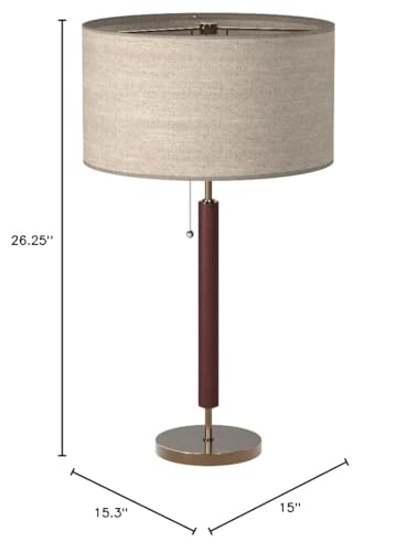 Adesso 3376-15 Hamilton Table Lamp, 26.25 in, 100W Incandescent/26W CFL, Walnut Eucalyptus Wood/Antique Brass, 1 Modern Lamp, Brown Adesso