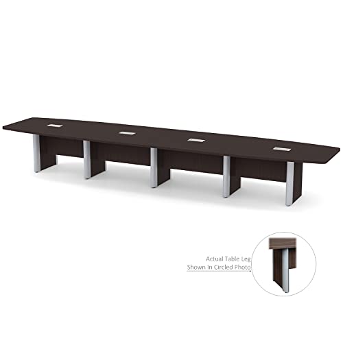 Thaweesuk Shop Espresso 18ft Modern Boat Shaped Conference Table Room Wood Hide Wires Inside Elliptical Metal Legs Desk Grommets Racetrack Silver Power Data Modules Office Boardroom Furniture Business Generic