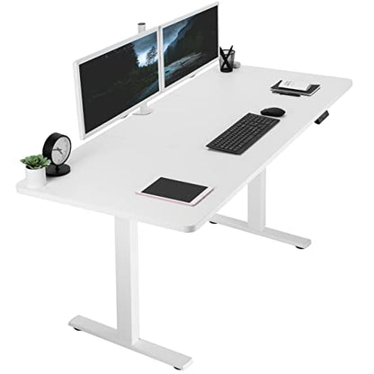 VIVO Electric Height Adjustable 71 x 30 inch Memory Stand Up Desk, White Table Top, White Frame, Standing Workstation with Preset Controller, 1B Series, DESK-KIT-1W7W - WoodArtSupply