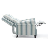 Qatiby Pushback Recliner Chair, Comfy Fabric Wingback Recliner Chair, Upholstered Armchair Push Back Recliner with Wood Legs, Rivet Trim Single Sofa Accent Chair for Living Room, Bedroom, Blue Stripe