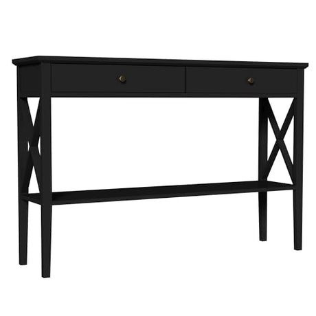 ChooChoo 47" Console Table with Drawers, Narrow Wood Accent Sofa Table Entryway Table with Storage Shelf for Entryway, Front Hall, Hallway, Living Room, Black ChooChoo