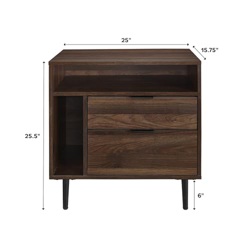 Walker Edison Modern Wood Nightstand Side Table Bedroom Storage Drawer and Shelf Bedside End Table, 25 Inch, Dark Walnut - WoodArtSupply