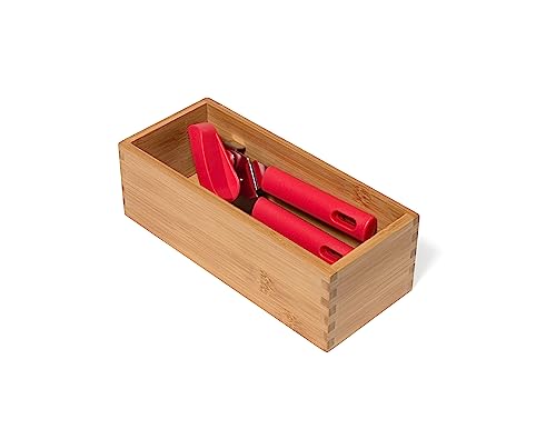 Lipper International Bamboo Wood Utensil Holder Storage Box for Cooking Tools, Makeup, or Office Supplies, 4" x 9 1/4" x 3" Lipper International