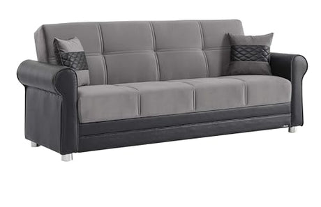 Ottomanson Convertible Sofa Bed Futon Couch with Hidden Storage & Click-Clack Sit-Sleep Conversion – Firm Support Sleeper Sofa for Living Room, Apartment & Guest Room, Gray Ottomanson