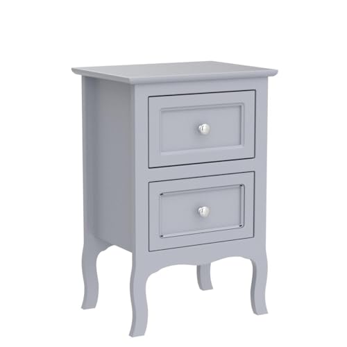 Karl home Grey Nightstand Set of 2 for Bedroom, Vintage Small Night Stand with Drawers, Farmhouse Side Table, Wooden End Tables with Curved Legs for Office, Mid-Century Karl home