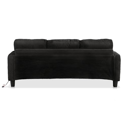 HOMES: Inside + Out Reese Modern Plush Chenille Couch with Side Pockets, Cup Holders and USB Ports, Wooden Comfortable Sofa for Living Room, Bedroom and Office, Black HOMES: INSIDE + OUT