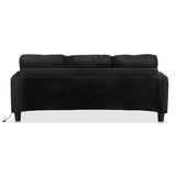HOMES: Inside + Out Reese Modern Plush Chenille Couch with Side Pockets, Cup Holders and USB Ports, Wooden Comfortable Sofa for Living Room, Bedroom and Office, Black HOMES: INSIDE + OUT