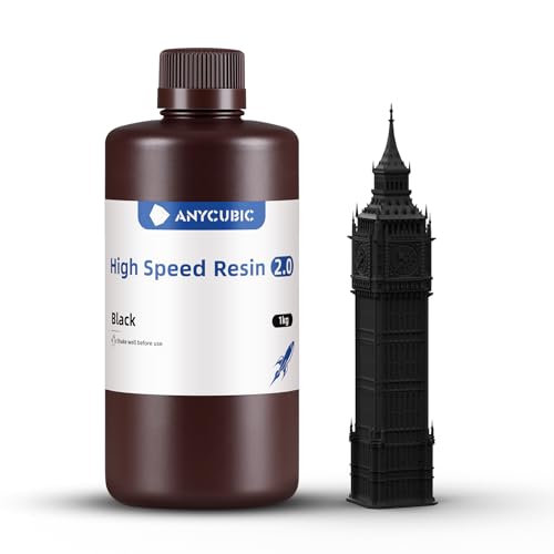 ANYCUBIC High Speed 3D Printer Resin 2.0, Print Up to 3X Faster, Special for Anycubic Photon Mono M5s/M7 Series, Particularly Apply for Large-Size 3D Printing Models, Low Odor (Black, 1kg)