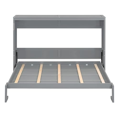 Merax Modern Murphy Cabinet Bed, Solid Wood Wall Platform Bed/No Box Spring Needed/Easy Assemble/Full,Gray Merax
