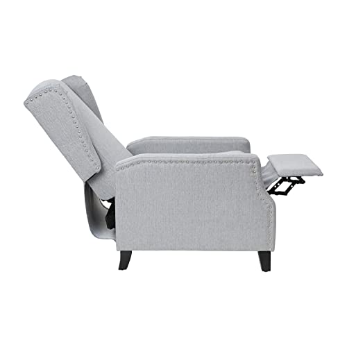 Taylor & Logan Maxfield Traditional Gray Fabric Upholstered Slim Wingback Recliner with Accent Nail Trim and Push Back Recline Taylor & Logan