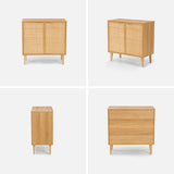 EYYTHUNG Accent Storage Cabinet Set of 2 Sideboard with Rattan Doors, Boho Buffet Kitchen Bar Cabinet Farmhouse Credenza Cabinet with Adjustable Shelves for Living Room (Natural Oak) EYYTHUNG