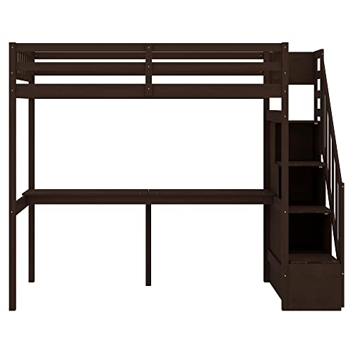 Espresso Twin Size Loft Bed with Storage Steps and Built-in Desk for Kids - WoodArtSupply