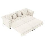 Tabaray 89'' Pull Out Sofa Bed King, Chesterfield Velvet Sleeper Sofa, Convertible L-Shaped Futon Couch, Tufted Back, 4 Pillows, Ottoman, Deep Seat Loveseat Couches for Living Room, Apartment, Beige Tabaray