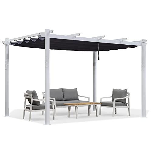 PURPLE LEAF 10' x 13' Outdoor Retractable Pergola Heavy-Duty Aluminum White Pergola with Sun Shade Canopy Patio Modern Shelter for Garden Yard Deck Grape Trellis, Navy Blue PURPLE LEAF