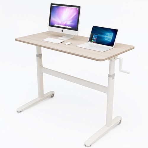 Erxewim Standing Desk Adjustable Height Manual Crank, Adjustable Sit to Stand Up Desk Workstation, for Home Office with Cable Hole and Adjust Foot (Beige 120x60cm) Erxewim
