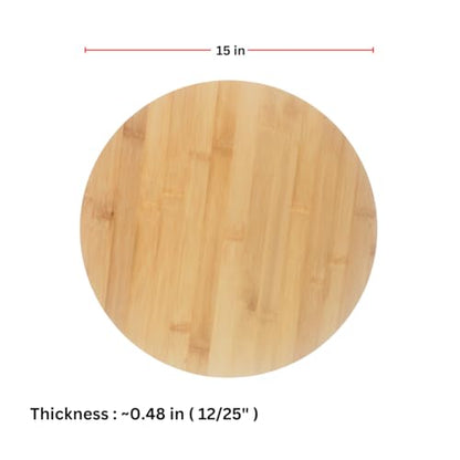 (Set of 6) 15" Round Bulk Plain Bamboo Cheese, Pizza Cutting Serving Board for Customized, Personalized Engraving Purpose, Wholesale Premium Bamboo Board