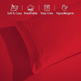 Elegant Comfort Luxurious 1500 Premium Hotel Quality Microfiber Three Line Embroidered Softest 4-Piece Bed Sheet Set, Wrinkle and Fade Resistant, Queen, Red Elegant Comfort