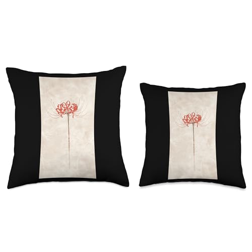 Minimalist Single Japanese Floral design Throw Pillow Abstract flower Botanical artwork Red bloom