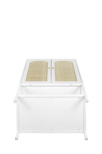 QEIUZON Wardrobe Closet, Rattan Freestanding Wardrobe Cabinet with Storage Cubes & Hanging Rod, Bedroom Armoire, 2-Doors-White QEIUZON