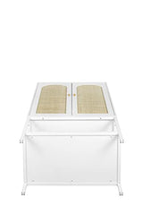 QEIUZON Wardrobe Closet, Rattan Freestanding Wardrobe Cabinet with Storage Cubes & Hanging Rod, Bedroom Armoire, 2-Doors-White QEIUZON