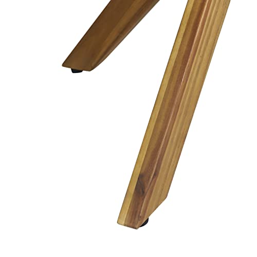 Christopher Knight Home Stamford Outdoor Wicker Dining Set with Acacia Wood Circular Table and Water Resistant Cushions, 5-Pcs Set, Teak Finish / Brown / Crème Cushion Christopher Knight Home