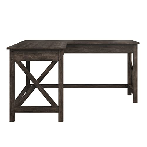 Lavish Home L-Shaped Computer Desk with X-Pattern Legs for Home Office, or Craft Table, 59", Dark Gray - WoodArtSupply