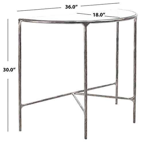SAFAVIEH Couture Home Collection Jessa Silver Metal/Tempered Glass Top Half Moon Entryway Living Room Console Table (Fully Assembled) SAFAVIEH