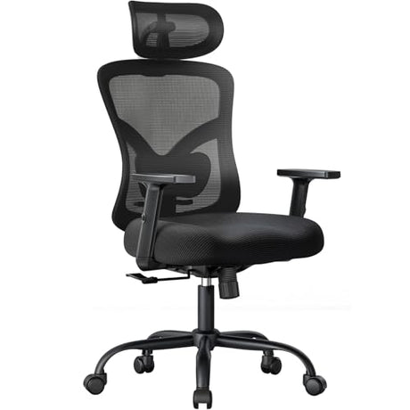 NOBLEWELL Ergonomic Office Chair with Padded Lumbar Support, 2D Headrest, Adjustable Armrests, Upgraded Contoured Seat Cushion, 130° Rocking Tilt, Computer Gaming Chair for Home Office NOBLEWELL