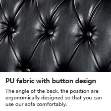 AVZEAR 60" Loveseat Sofa, Chesterfield Sofa, Mid-Century Modern PU Upholstered 2 Seater Sofa, Deep Button Tufted Living Room Sofa with Two Throw Pillows, Black AVZEAR