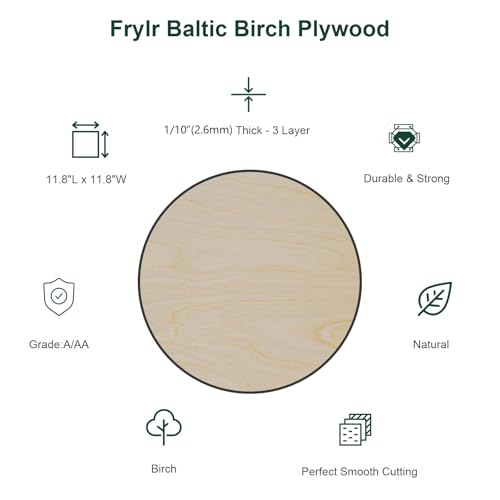 Baltic Birch Plywood Sheets Box of 45 - Laser Engraving Cutting, Scroll Saw Nature Veneer Color, Stronger Than Basswood, A/A Grade,12 x 12 x 1/8”, 3mm Thickness Perfect for Wood Burning Frylr