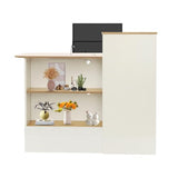 47In Reception Desk with LED Lights, L-Shaped Modern Front Table Reception Room Table with Cable Grommet & Lockable Drawers, Retail Checkout Counter for Lobby Salon Office AngelcityCC