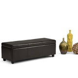 SIMPLIHOME Avalon 48 Inch Wide Contemporary Rectangle Storage Ottoman Bench in Tanners Brown Vegan Faux Leather, For the Living Room, Entryway and Family Room SIMPLIHOME