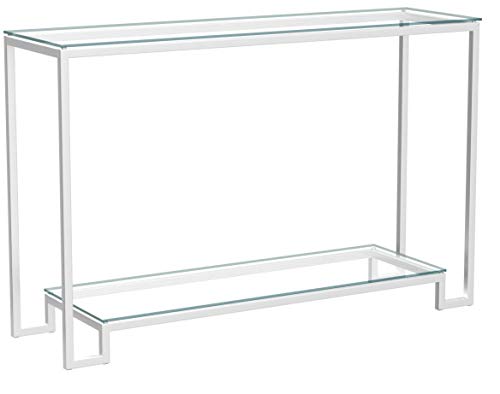 Cortesi Home Reef Contemporary 2 Shelf Glass Console Table, Silver Cortesi Home