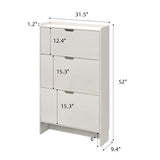 RIHHA 52" Tall Slim Shoe Cabinet, 3-Drawer Flip Down Hidden Shoe Storage with Top Fence & Open Bottom Shelf, Ultra-Thin Narrow Shoe Rack, White Wood Grain RIHHA