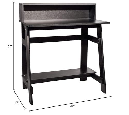 OneSpace Lennox Hutch Computer Desk, Small Desk for Home Office, Compact Writing Desk, Black OneSpace