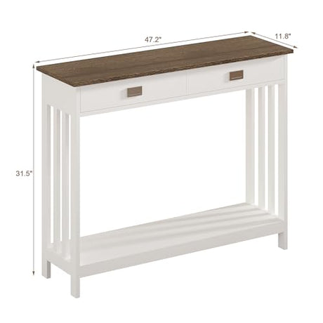 ChooChoo Farmhouse Long Entryway Table with Drawer, Mission Narrow Console Sofa Table with Storage, for Entryway,Living Room and Hallway, 47 Soft White and Brown ChooChoo