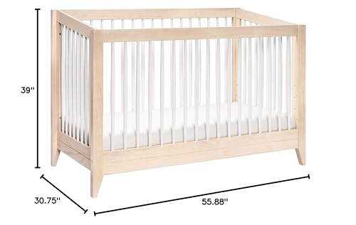 Babyletto Sprout 4-in-1 Convertible Crib with Toddler Bed Conversion Kit in Washed Natural and White, Greenguard Gold Certified