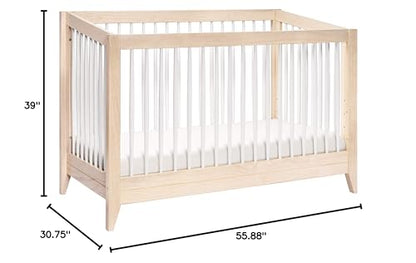 Babyletto Sprout 4-in-1 Convertible Crib with Toddler Bed Conversion Kit in Washed Natural and White, Greenguard Gold Certified